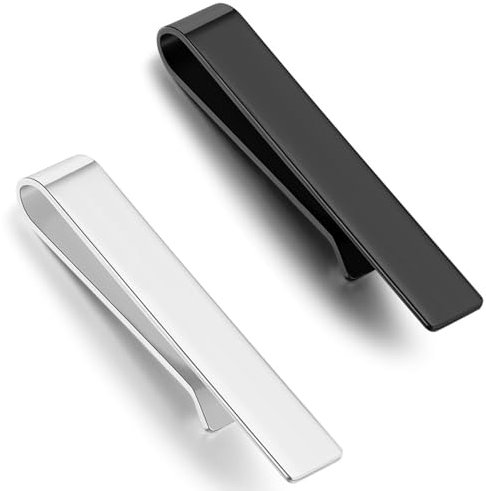 NIYATA Pinces Cravate pour Hommes, Pince à Cravate Homme,Pince à Cravate Fine,Pince Cravate Élégante Pour Les Mariages et les affaires(Argent/Noir)