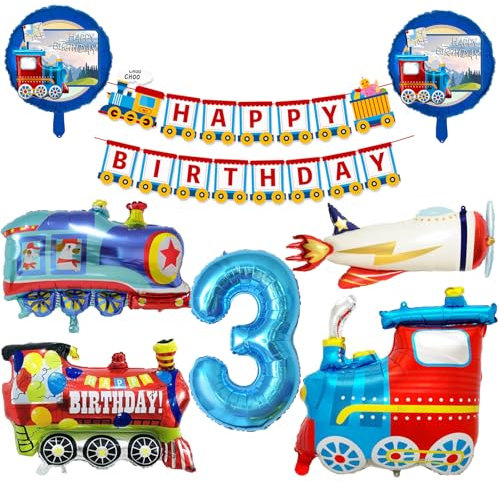 Deko 3. Geburtstag Junge Zug Geburtstagsdeko 3 jahr Mädchen Foilballons Fahrzeug Luftballon 3. Geburtstag Blau Zahl Ballon 3 Party Deko