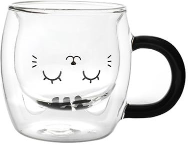 I-TOTAL® - Durable Transparent Glass Mug with Handle Cute Design Upside Down - Grey Cat