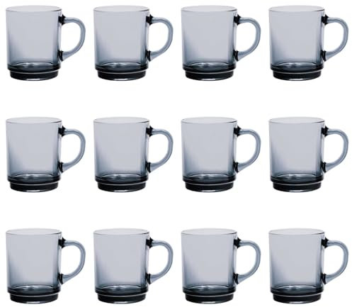 Duralex Versailles Glass Coffee Mugs - 260ml - Grey - Pack of 12