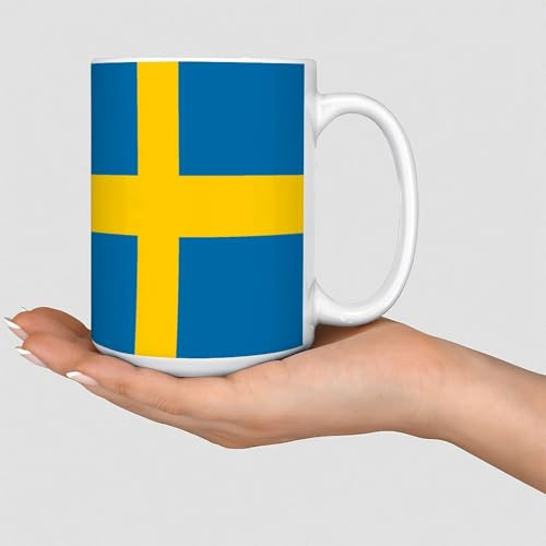 Lustige Tasse Schweden Kaffee Tee Tassen Länderflagge patriotische Ermutigung Keramikbecher Mock Up Geschenke für Papa Tochter Lehrer Ehepaare 425 ml Weiß