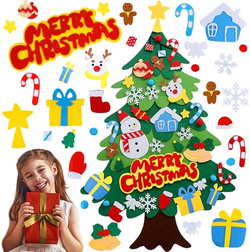 ACTOYS Árbol de Navidad de Fieltro para Niños, 3.44ft Fieltro Árbol de Navidad con 37Pcs Adornos Desmontables, Decoración de Pared de Navidad y Año Nuevo, Niños