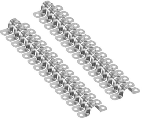 sourcing map 20pcs 11/16 Inch 18mm Conduit Clamps, M18 U Tube Pipe Clamp, Stainless Steel Rigid Pipe Strap, U Shaped Bracket with Two Hole for Pipe Tube Hose Wire Cord Fixing