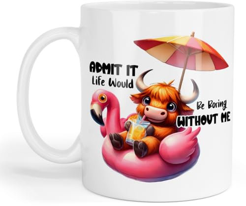 GOATINTHECOAT Quirky Cow on Flamingo Ceramic Mug. with The Quote Admit it Life Would be Boring Without me