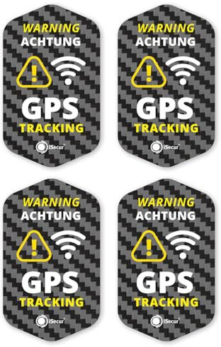 iSecur 4er GPS Tracking Aufkleber Set I 3 x 5 cm I Warning GPS-Gesichert I außenklebend wetterfest I Carbon Optik I hin833
