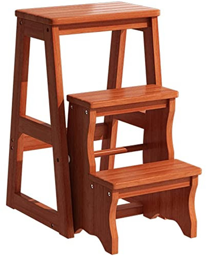 QZQJUILU Escabeau Pliant en Bois chaises Portable 3 marches Tabouret escabeau Multifonction/Couleur Bois