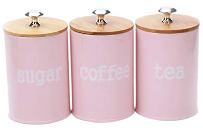 3 Pack Kitchen Canister Set with Airtight Bamboo Lids for Coffee, Sugar, Tea, Spices, and Dry Foods - Cream Matte Metal