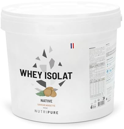 Nutripure - Whey Isolate Native - 26g de Protéines - Goût Noisette - 2 kg | Développement Musculaire, Prise de Masse & Sèche - 21% BCAA, 44% EAA - Filtration à Froid - 66 Portions - Made in France