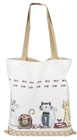 SPOTTED DOG GIFT COMPANY Tote Bag, Wiederverwendbare Einkaufstasche aus Canvas, Tragetasche Damen mit Langen Henkeln, Baumwolle, Faltbar mit Katzenmotiv, Geschenke für Katzenliebhaber 38 x 42 cm