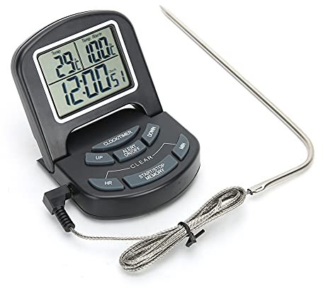 Jwthee Termometro per Carne programmabile con Timer, Timer da Cucina Digitale Termometro da Cucina con sonda Termometro per Alimenti a Lettura istantanea per grigliate Tacchino Pesce