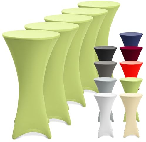 Beautissu 5er Set Stretch Stehtisch Hussen waschbar bügelfrei rutschfest | 80cm Grün mit Verstärkung im Fußbereich für Stehtische Stehtischhussen Tischhusse Tischdecke Bistrotisch Husse Bezug Stella
