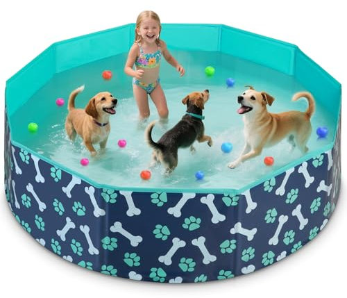 HaoVrisn Hundepool Große Hunde, Planschbecken für Kinder Hundepool Faltbar, rutschfeste und Verdickt PVC, Plantschbecken mit Flicken und Ablassventil (160x30CM)