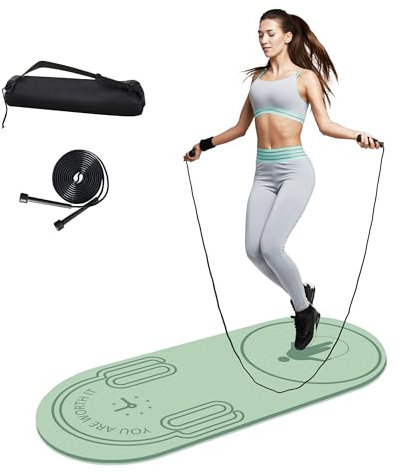 LaiEr Jump Rope Mat,55x24Non-Slip Fitness Exercise Knees Protection Impact Absorption 8mm Thick Workout Jumping Pad for Home Gym Flooring and Concrete Rope Protection Light green