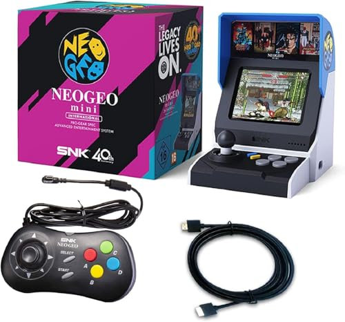 NEOCADE Neo Geo Mini International Arcade-Konsole, 3,5-Zoll-Bildschirm, weißes Gamepad, 40 vorinstallierte klassische SNK-lizenzierte Spiele, The KING of The FIGHTERS/METAL SLUG und mehr