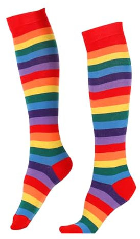 Rainbow Socks,Long Womens Stripe Medium Tube Copsplay Fashion Show Knee Length Cotton Stripy Patterned Stockings,Leg Warmers Thigh Highs Clothes,Colourful Pride Day Gifts Crazy Sock for Kids,Women