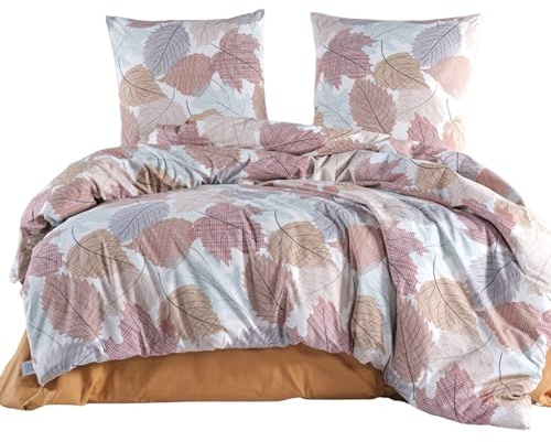 ZIRVEHOME Bettwäsche 135x200 2teilig Bettbezug - Bettwäsche-Sets Bunt 135 x 200 cm mit Kissenbezug 80x80 cm, ÖKO-TEX Wendebettwäsche Bedding Braun Blatt Muster mit Reißverschluss