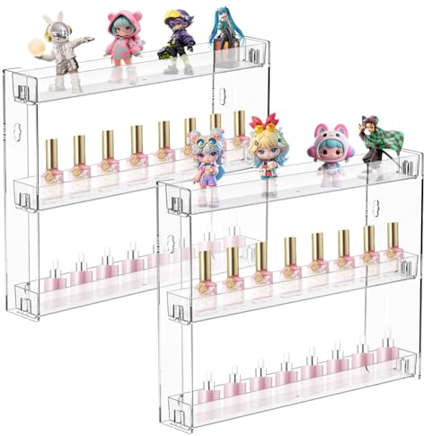 Nagellack Aufbewahrung Wandregal 2 Stück, Acryl Nagellack Organizer 3-stöckig für 72 Flaschen, Sonnenbrille Display Rack ätherische Öle Halter klar Make-up-Organisator Werkzeuglose Montage und Bohren