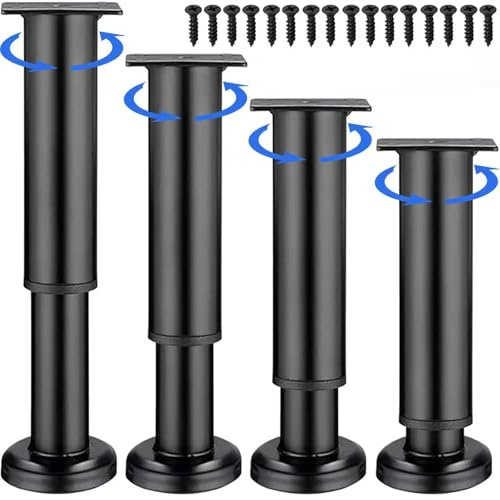 WZCMLJ 4 Stück Möbelfüße Verstellbar schwarz Tischbeine Metall Höhenverstellbar,Chrom 25-40cm Ø38mm Bettfüße Möbelbeine Füße für Möbel Sofa Füße Möbelerhöhung Schrankfüsse.