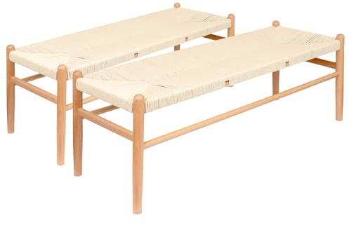 Nicholas Winter Hölzerne Wishbone-Essbänke - Natürlich/Natürlich - 2X Rustikal Holzrahmen Drinnen Küchen Wohnzimmer Schlafzimmer Flur Esszimmer Tisch Möbel Lang Stuhl Hocker Sofa Sitz Sitzplätze