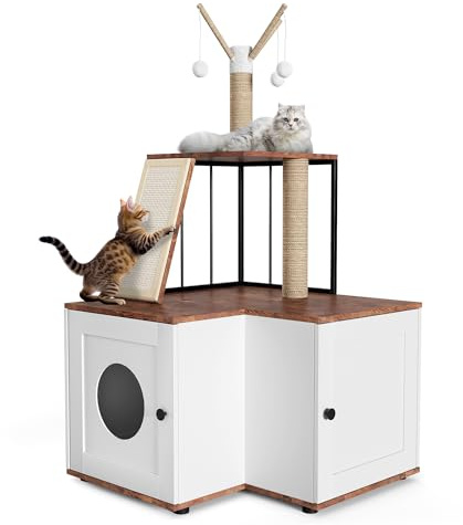 Cachpib Kratzbaum Mit Katzenklo Schrank, Katzenschrank, Modernes Katzenhaus Mit Großer Plattform, Katzenhaus Mit Sisalstämmen, Plüschbälle
