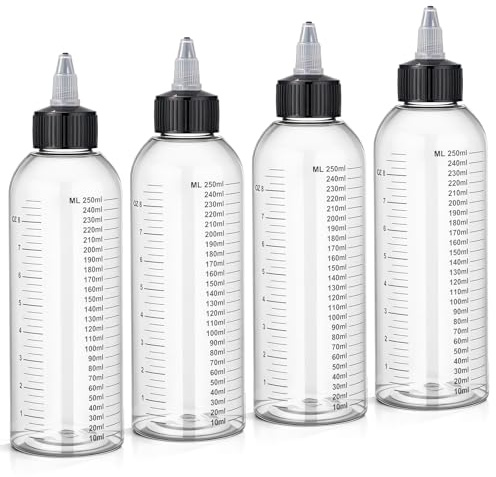 Segbeauty Applicateur Huile Cheveux, 4 Pièces 250 ml Biberon Couleur Cheveux, Bouteille à Pousser Transparente avec Échelle Graduée, Rechargeables, pour Salon