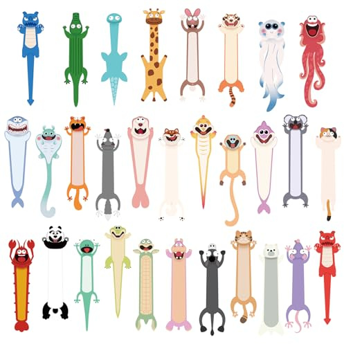 Simsky 30 Stück Tier-Lesezeichen für Kinder, Lustige Tiermotive, für Schüler, Jungen Mädchen, Tiger, Krabbe, Schlange, Hirsch usw. Bibliothek Kleine Geschenke, Lesezubehör im Unterricht