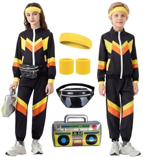 Ezuwail Conjunto de 6 rompevientos unisex retro de los años 80 y 90 para niños y niñas, para entrenamiento, hip hop, baile, ropa deportiva, ropa de calle