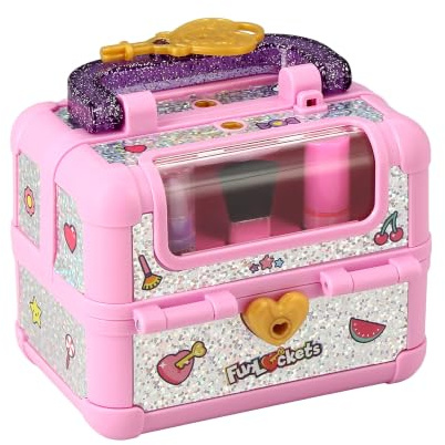 FUNLOCKETS Geheime Beauty Box Make-up-Set für Kinder ab 4 Jahren | Mit Schloss und Schlüsseln - Enthält 15+ Überraschungen – Entdecke Mini‑Make-up, Nagelzubehör & lustige Sticker