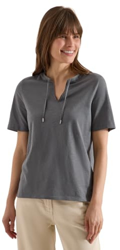 Cecil Kurzarm Shirt mit Split Neck Graphite Light Grey XS