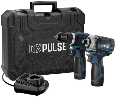 DXPULSE 12V Brushless Combi Drill & Impact Driver Kit - Cordless Set | Compact cordless kit with 1/4in hex impact driver, 2 x 2.0Ah batteries, charger, LED light and screwdriver & drill bits.