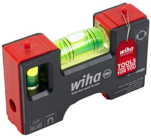 Wiha Mini Wasserwaage Pocket I 10 cm mit Magnet I geeignet für Tasche | (46957) Elektriker Werkzeug für Steckdose I Horizontale 4-Ring-Libelle + vertikale Libelle für präzises Ausrichten