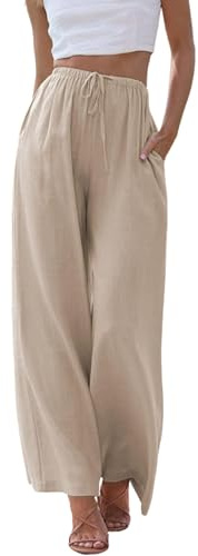 Cegerne Pantaloni di Lino Donna Pantaloni Estivi Leggeri Pantaloni Casual Lunghi Gamba Larga Pantaloni Mussola Palazzo Leggeri Ampi Pantaloni da Spiaggia Estivi con Tasche