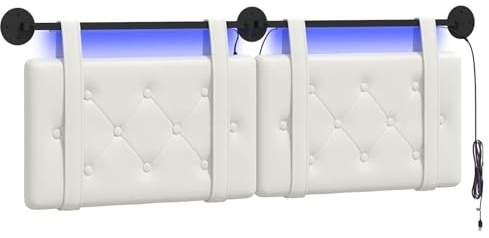 vidaXL Hängendes Kopfteil Mit LED Licht Weiß Kunstleder, Elegantes Schlafzimmermöbel, rechteckige Wandkopflehne, gepolsterte Rückenlehne, zeitgemäßes Design