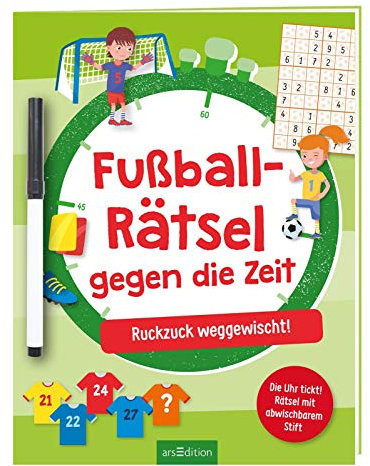 Fußball-Rätsel gegen die Zeit: Die Uhr tickt! Rätsel mit abwischbarem Stift
