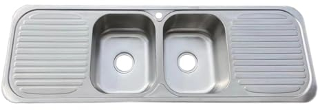 Stainless Steel Inset Kitchen Sink 2.0 Bowl with Double Drainer & Waste Kit (F01 mr) BRUSHED