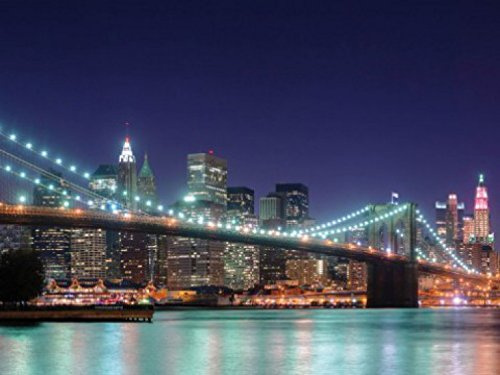 1art1 New York Panorama di Notte di Brooklyn Bridge, 2 Parti Poster Carta da Parati Fotomurale 240x180 cm