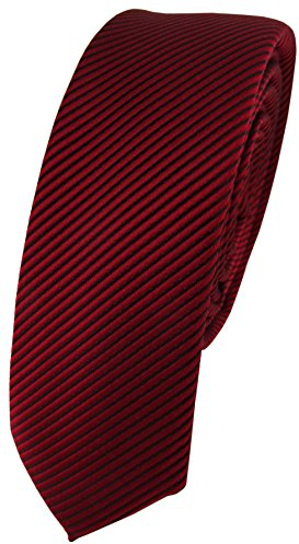 TigerTie Modische schmale Designer Krawatte in bordeaux dunkelrot fein gestreift