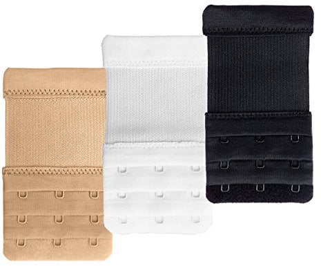 DoHope 3pcs Elastic Back Bra Band Extender 3 X 3 Hook and Eye Tape Stretchy Extension, 3/4 inch on the 3-hook, Hook Center Size 3/4 inches)