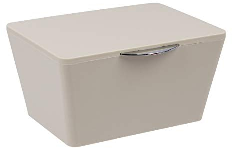 WENKO Aufbewahrungsbox mit Deckel Brasil Taupe - Aufbewahrungskorb, Badkorb mit Deckel, Kunststoff (TPE), 19 x 10 x 15.5 cm, Taupe, 10 x 15.5 x 19 cm