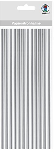 Ursus 56850002 - Papierstrohhalme, Silber, Größe S, Länge ca. 19,5 cm, Durchmesser ca. 0,6 cm, 24 Stück, mit Folienveredelung, lebensmittelecht, zum Gestaltenm und Dekorieren
