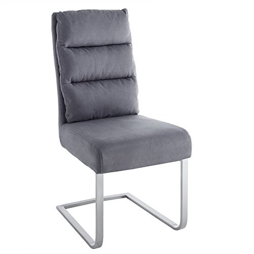 Riess Ambiente Design Freischwinger Stuhl Comfort Vintage grau Esszimmerstuhl Flachstahl aus gebürstetem Edelstahl Stuhl