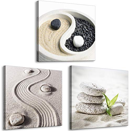 decomonkey Bilder Set Spa Zen 180x60 cm 3 Teilig Wandbild Groß Leinwandbild XXL Deko Wohnzimmer Schlafzimmer Büro Wanddeko Leinwand Pictures For Wall Poster Wall Painting Natur Sand