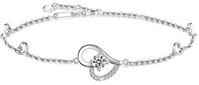 Bracelet de cheville coeur pour femme, bracelet de cheville réglable en argent sterling 925, grand bracelet