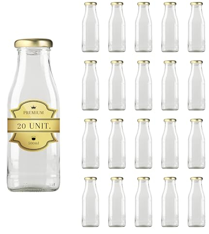 Espirito Rebelde Lot de 24 Bouteilles en Verre Vides de 500 ml avec Couvercle | Bouteilles en Verre pour Jus, Lait, Barbecue, Sauces | Idéales pour Pique-niques, Mariages et Fêtes