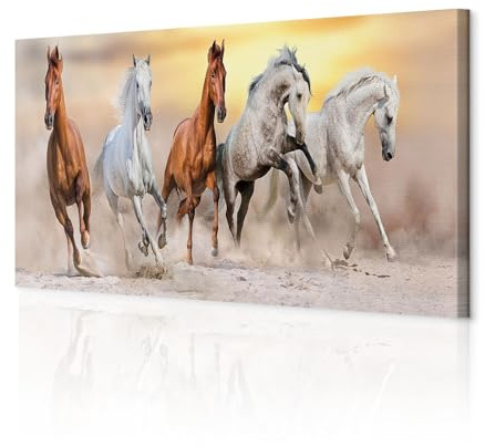 decomonkey Wandbilder Pferd 135x45 cm 1 Teilig Leinwandbilder Kunstdruck | Strukturleinwand, Holzkeilrahmen, Bild auf Leinwand, Wanddeko, Wohnzimmer, Wanddekoration, Tiere