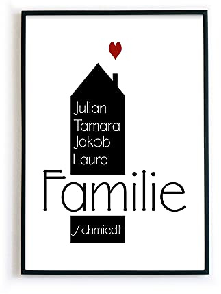Personalisiertes Poster Familie – Haus Familienposter mit Namen - Geschenk zum Einzug, Umzug, Richtfest, Einweihungsgeschenk. Einzugsgeschenk für das neue Zuhause.