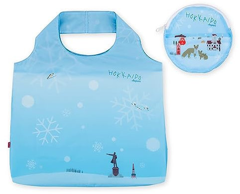 Japanische wiederverwendbare Einkaufstasche (Japonorama), Einkaufstasche, große Kapazität, faltbar, kompakt, mit Aufbewahrungstasche, bunte Tasche, Hokkaido, Einheitsgröße