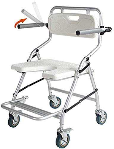 Adjustable Shower Chair with Wheeled, Toilet Chair Shower Seat Wheel Chair Foldable Mobile Chair Bathroom Toilet Stool Shower Bench for Handicap, Disabled, Seniors and Elderly