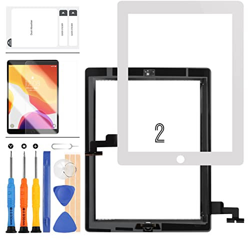 Écran de rechange pour iPad 2 Écran tactile 2ème génération A1395 A1396 A1397 avec capteur de numérisation, lentille de panneau en verre, kit de avec lunette (blanc)