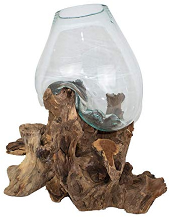 BEHO Natürlich gut in Holz! Glas XL auf Teak 2827 tolle Geschenkidee Durchmesser ca. 20-23 cm Höhe 30-40 cm Wurzelholz mundgeblasen